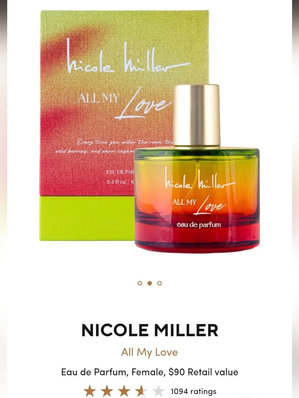 NICOLE MILLER ALL MY LOVE 3.4oz NEW IN BOX